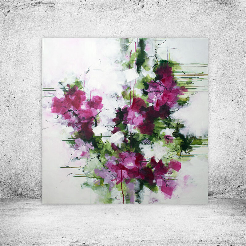 Stort lyst abstrakt maleri 100x100 med solgule nuancer "Beautiful daylight" – Louise Sellebjerg
